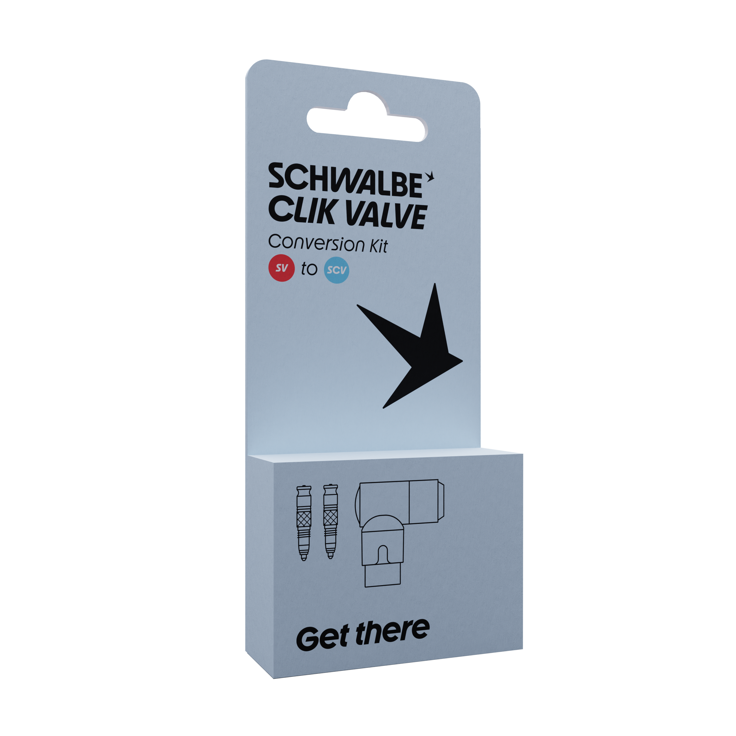 Schwalbe Clik Valve Conversion Set für SV Ventile (französische Ventile) mit Pumpenkopf